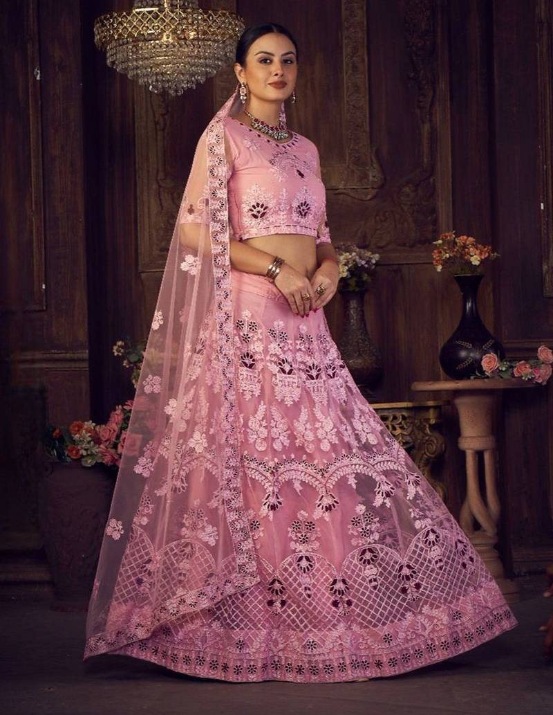 Embroidered Thread Work Semi-Stitched Lehenga & Unstitched Blouse With Dupatta