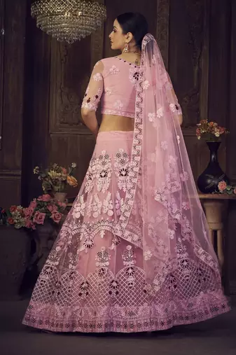 Embroidered Thread Work Semi-Stitched Lehenga & Unstitched Blouse With Dupatta