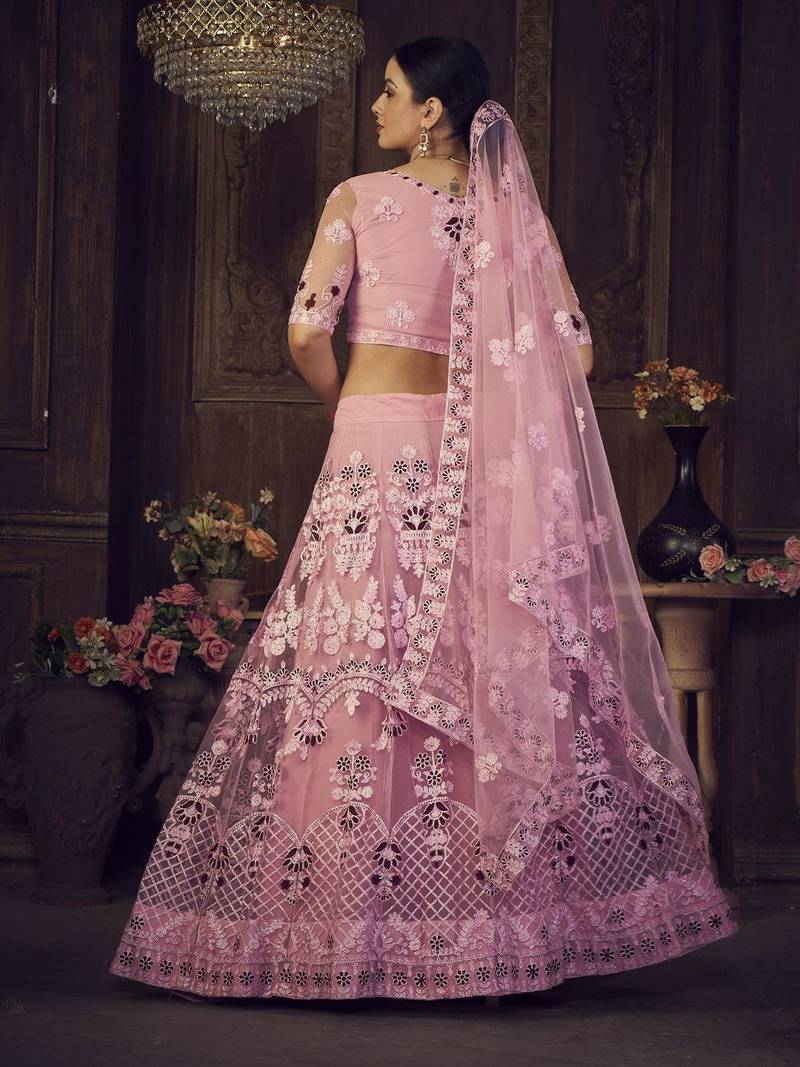 Embroidered Thread Work Semi-Stitched Lehenga & Unstitched Blouse With Dupatta