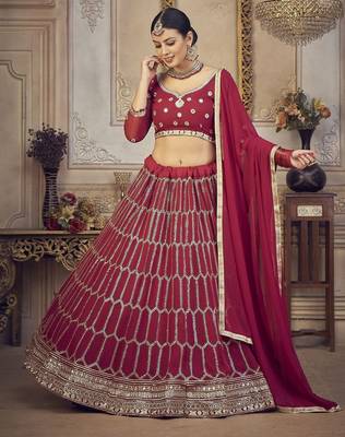 Embroidered Sequinned Semi-Stitched Lehenga & Unstitched Blouse With Dupatta 1