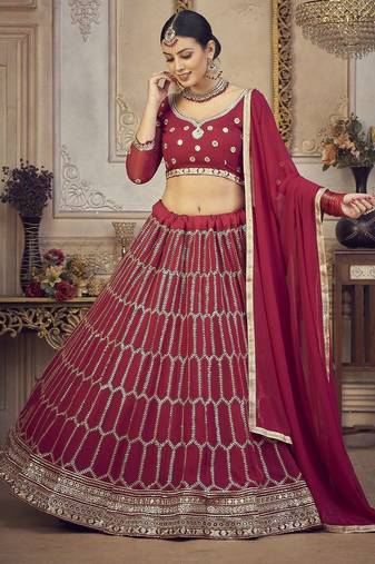 Embroidered Sequinned Semi-Stitched Lehenga & Unstitched Blouse With Dupatta