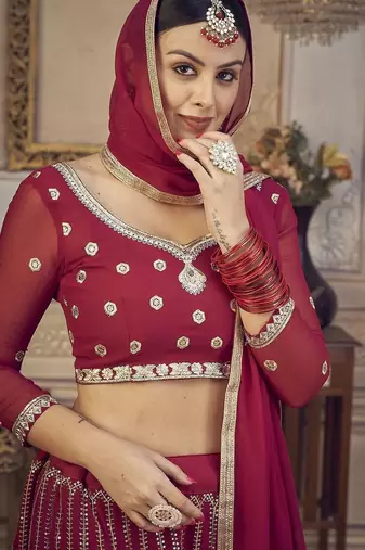 Embroidered Sequinned Semi-Stitched Lehenga & Unstitched Blouse With Dupatta
