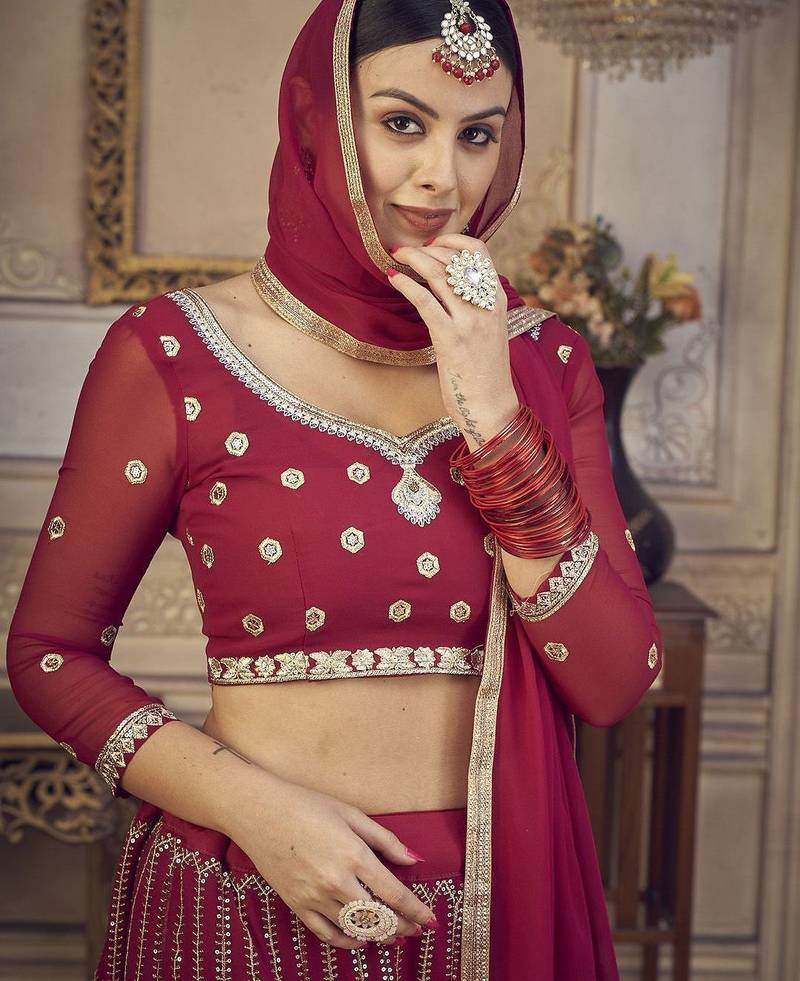 Embroidered Sequinned Semi-Stitched Lehenga & Unstitched Blouse With Dupatta