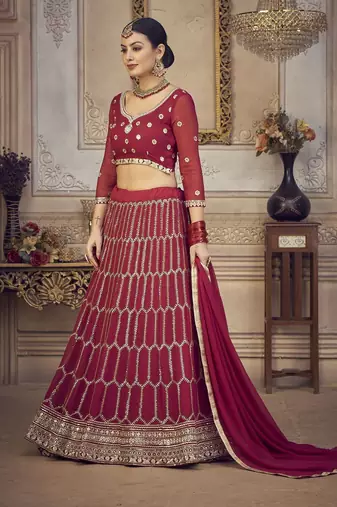 Embroidered Sequinned Semi-Stitched Lehenga & Unstitched Blouse With Dupatta