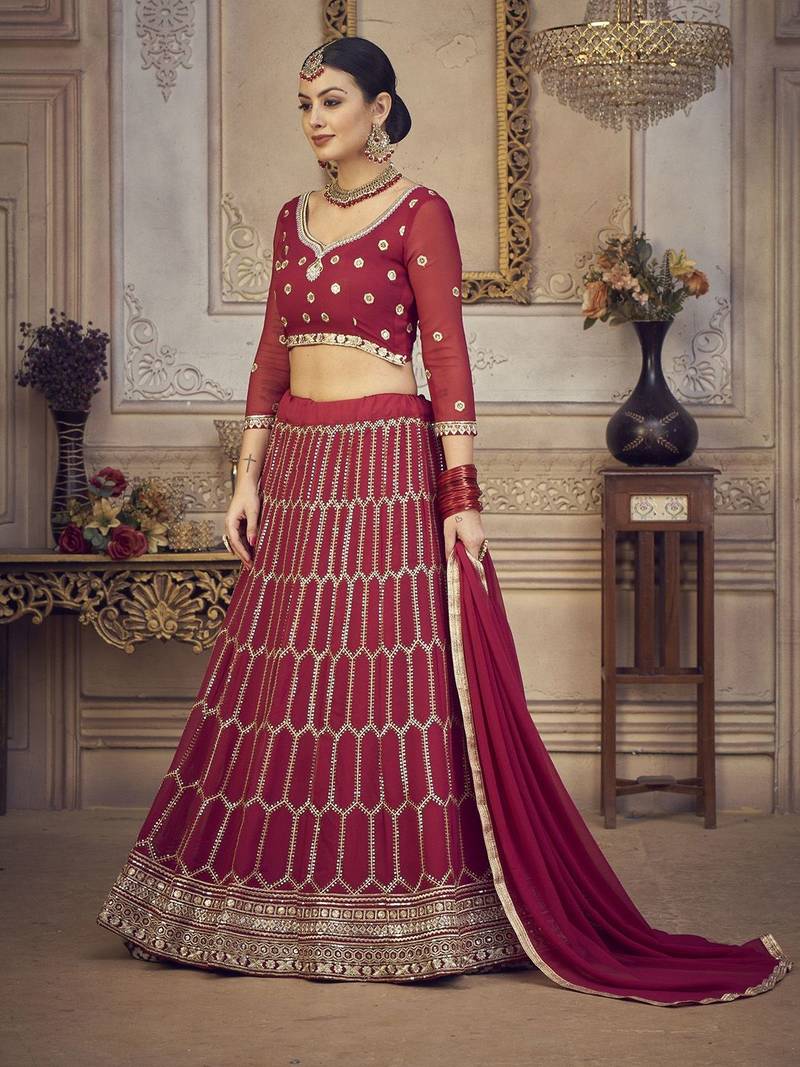Embroidered Sequinned Semi-Stitched Lehenga & Unstitched Blouse With Dupatta