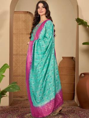 Women ethnic motifs embroidered regular thread work kurta with trousers & with dupatta 5