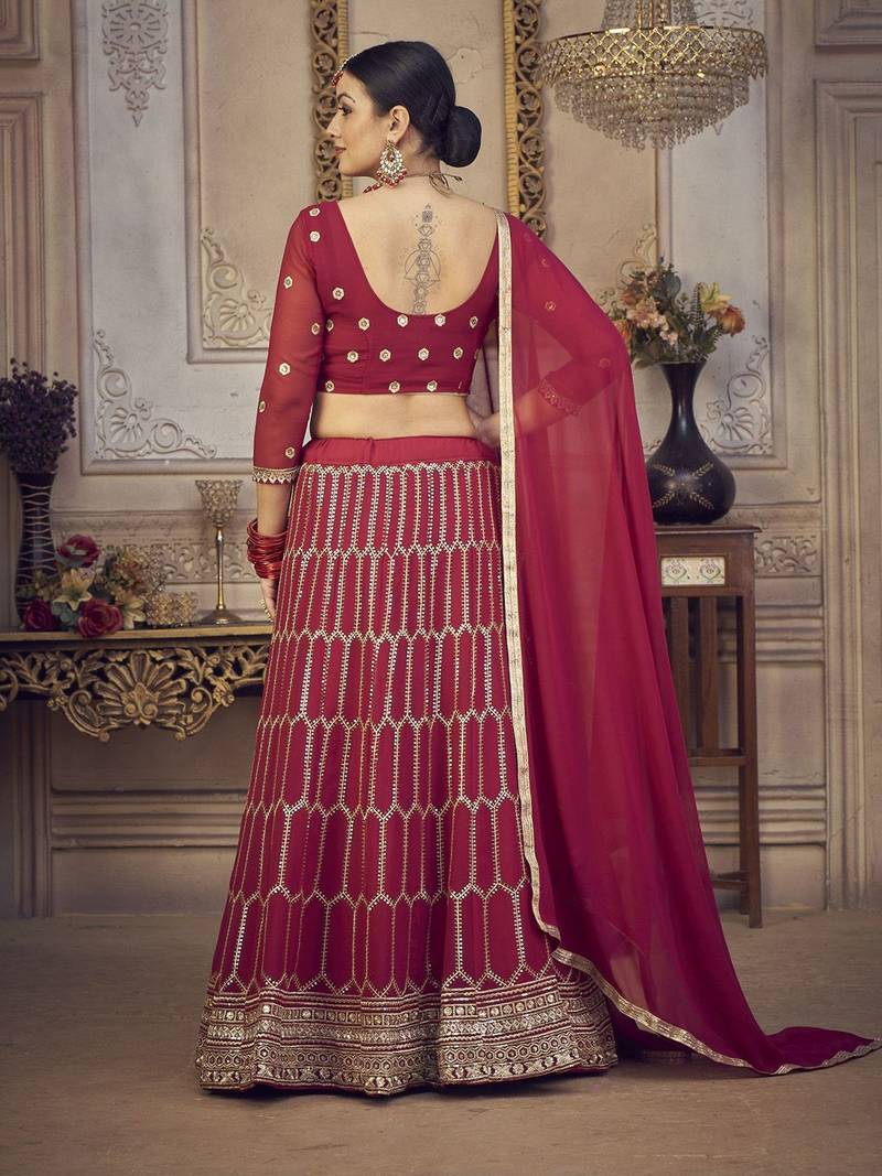 Embroidered Sequinned Semi-Stitched Lehenga & Unstitched Blouse With Dupatta