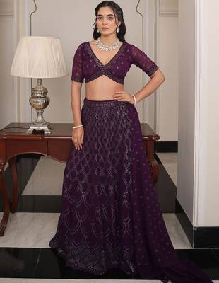 Embroidered Foil Print Semi-Stitched Lehenga & Unstitched Blouse With Dupatta 3