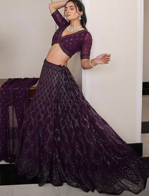 Embroidered Foil Print Semi-Stitched Lehenga & Unstitched Blouse With Dupatta 4