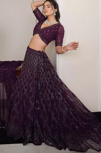Embroidered Foil Print Semi-Stitched Lehenga & Unstitched Blouse With Dupatta