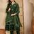 Embroidered round neck kurta & trousers with dupatta
