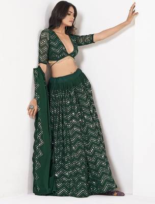 Embroidered Sequinned Semi-Stitched Lehenga & Unstitched Blouse With Dupatta 3