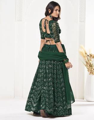 Embroidered Sequinned Semi-Stitched Lehenga & Unstitched Blouse With Dupatta 4