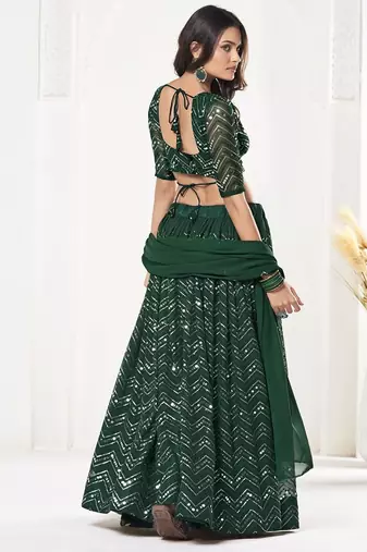 Embroidered Sequinned Semi-Stitched Lehenga & Unstitched Blouse With Dupatta