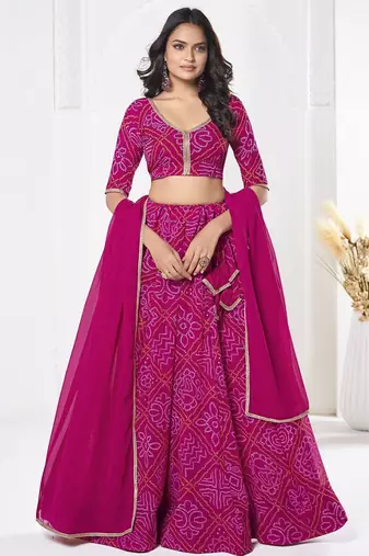 Printed Semi-Stitched Lehenga & Unstitched Blouse With Dupatta