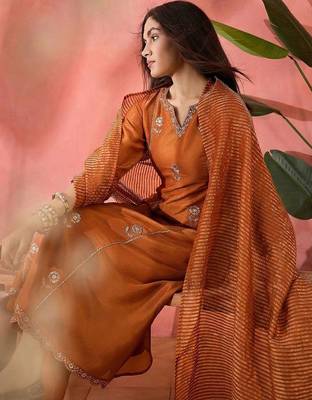 Embroidered round neck kurta & trousers kurta sets 2