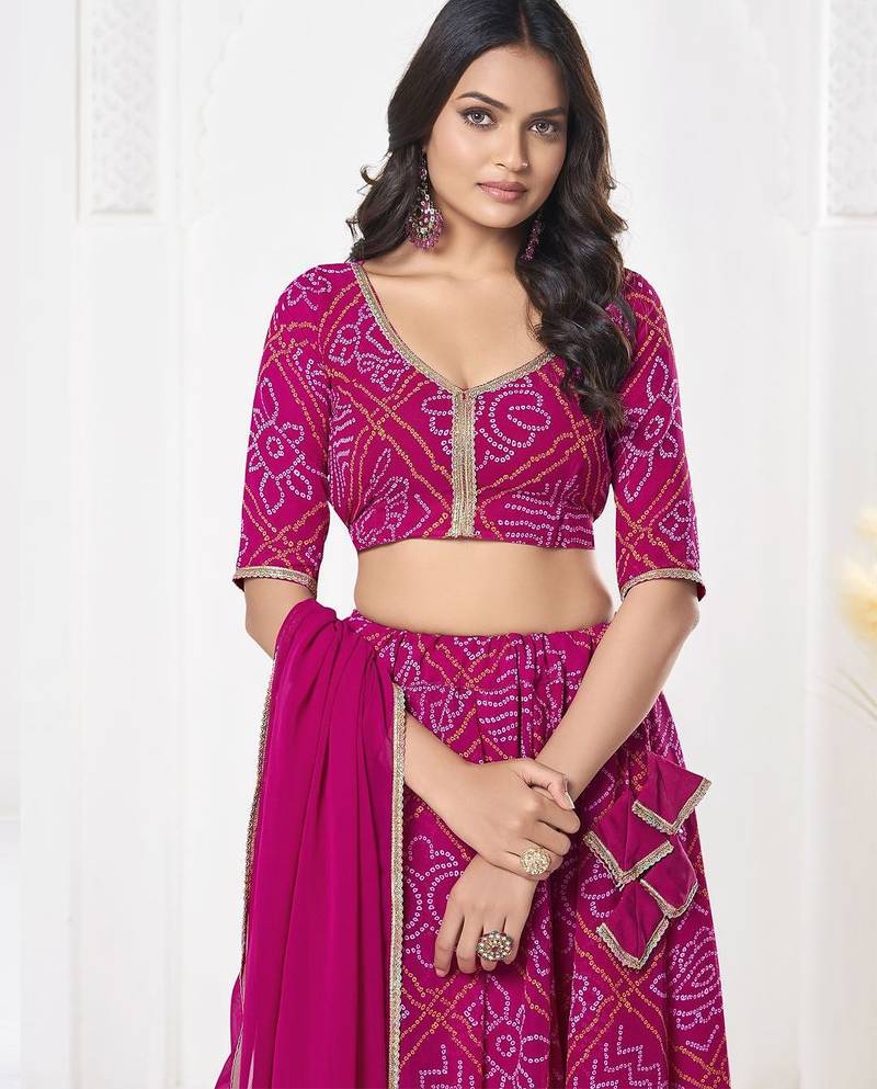 Printed Semi-Stitched Lehenga & Unstitched Blouse With Dupatta