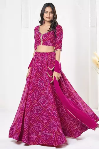 Printed Semi-Stitched Lehenga & Unstitched Blouse With Dupatta