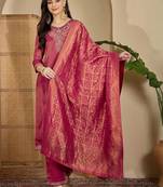 Women ethnic motifs embroidered regular thread work kurta with trousers & with dupatta