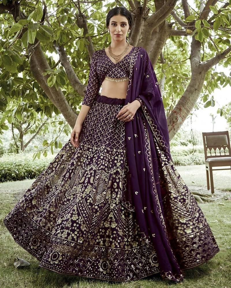 Embroidered Sequinned Semi-Stitched Lehenga & Unstitched Blouse With Dupatta