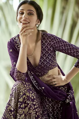 Embroidered Sequinned Semi-Stitched Lehenga & Unstitched Blouse With Dupatta