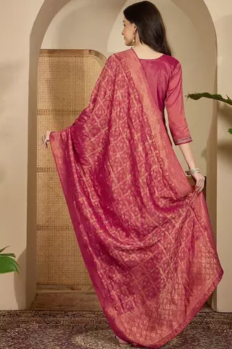 Women ethnic motifs embroidered regular thread work kurta with trousers & with dupatta