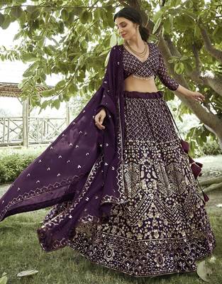Embroidered Sequinned Semi-Stitched Lehenga & Unstitched Blouse With Dupatta 3