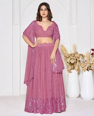 Embroidered Sequinned Semi-Stitched Lehenga & Unstitched Blouse With Dupatta 1