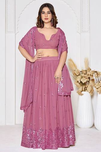 Embroidered Sequinned Semi-Stitched Lehenga & Unstitched Blouse With Dupatta