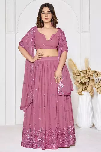 Embroidered Sequinned Semi-Stitched Lehenga & Unstitched Blouse With Dupatta