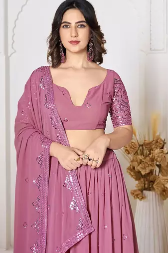 Embroidered Sequinned Semi-Stitched Lehenga & Unstitched Blouse With Dupatta