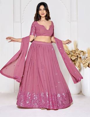 Embroidered Sequinned Semi-Stitched Lehenga & Unstitched Blouse With Dupatta 3