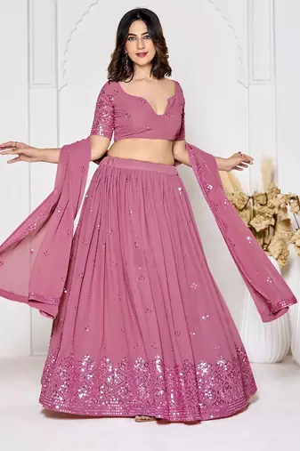 Embroidered Sequinned Semi-Stitched Lehenga & Unstitched Blouse With Dupatta