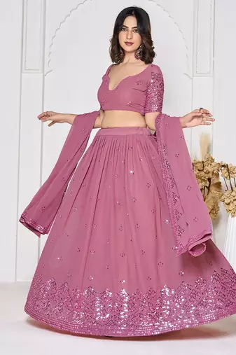 Embroidered Sequinned Semi-Stitched Lehenga & Unstitched Blouse With Dupatta