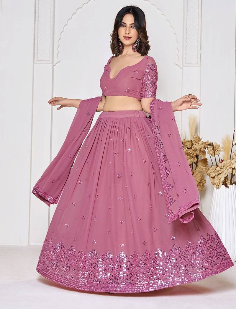 Embroidered Sequinned Semi-Stitched Lehenga & Unstitched Blouse With Dupatta