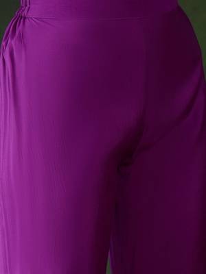 Purple floral embroidered mirror work  a-line kurta with trouser and dupatta 3