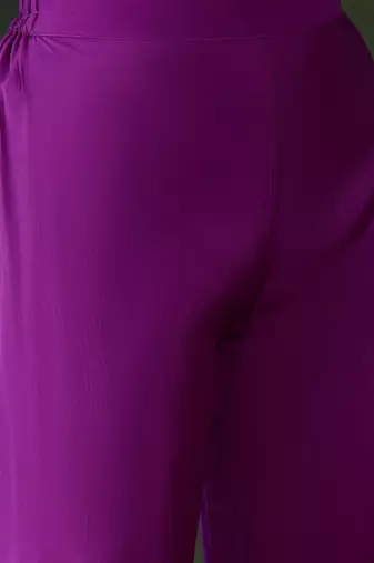 Purple floral embroidered mirror work  a-line kurta with trouser and dupatta