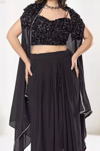 Embroidered Semi-Stitched Lehenga & Unstitched Blouse With Dupatta