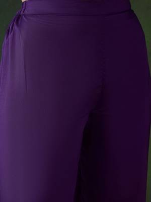 Purple floral embroidered thread work straight kurta with trouser and dupatta 3