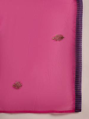 Purple floral embroidered thread work straight kurta with trouser and dupatta 4