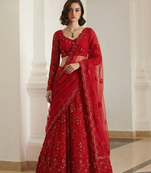 Red Pure Soft Heavy BUTTERFLY Net Sequins Embroidery Work Bridal Lehenga Choli