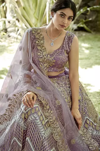 Embroidered Semi-Stitched Lehenga & Unstitched Blouse With Dupatta