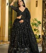 Embroidered Sequinned Semi-Stitched Lehenga & Unstitched Blouse With Dupatta