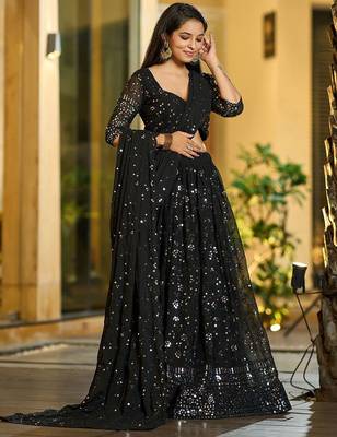 Embroidered Sequinned Semi-Stitched Lehenga & Unstitched Blouse With Dupatta 3