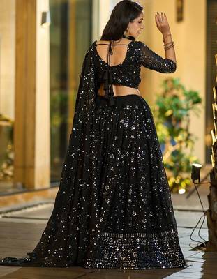 Embroidered Sequinned Semi-Stitched Lehenga & Unstitched Blouse With Dupatta 4