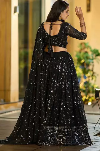 Embroidered Sequinned Semi-Stitched Lehenga & Unstitched Blouse With Dupatta