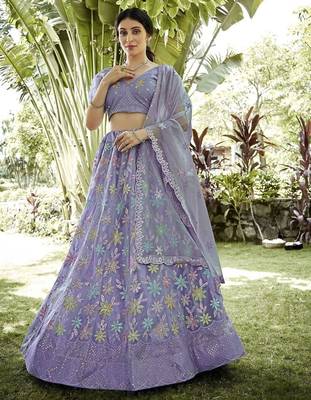 Embroidered Sequinned Semi-Stitched Lehenga & Unstitched Blouse With Dupatta 1