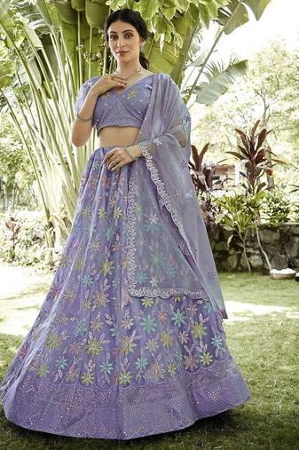 Embroidered Sequinned Semi-Stitched Lehenga & Unstitched Blouse With Dupatta