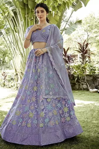 Embroidered Sequinned Semi-Stitched Lehenga & Unstitched Blouse With Dupatta