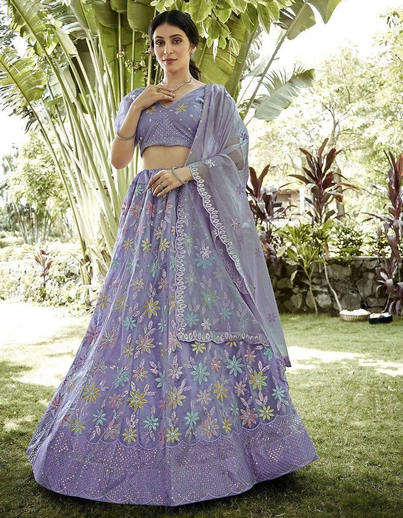 Embroidered Sequinned Semi-Stitched Lehenga & Unstitched Blouse With Dupatta